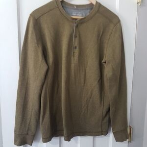 Eddie Bauer Thick Waffle Knit Henley Cotton Blend Crewneck Army Green Sz M